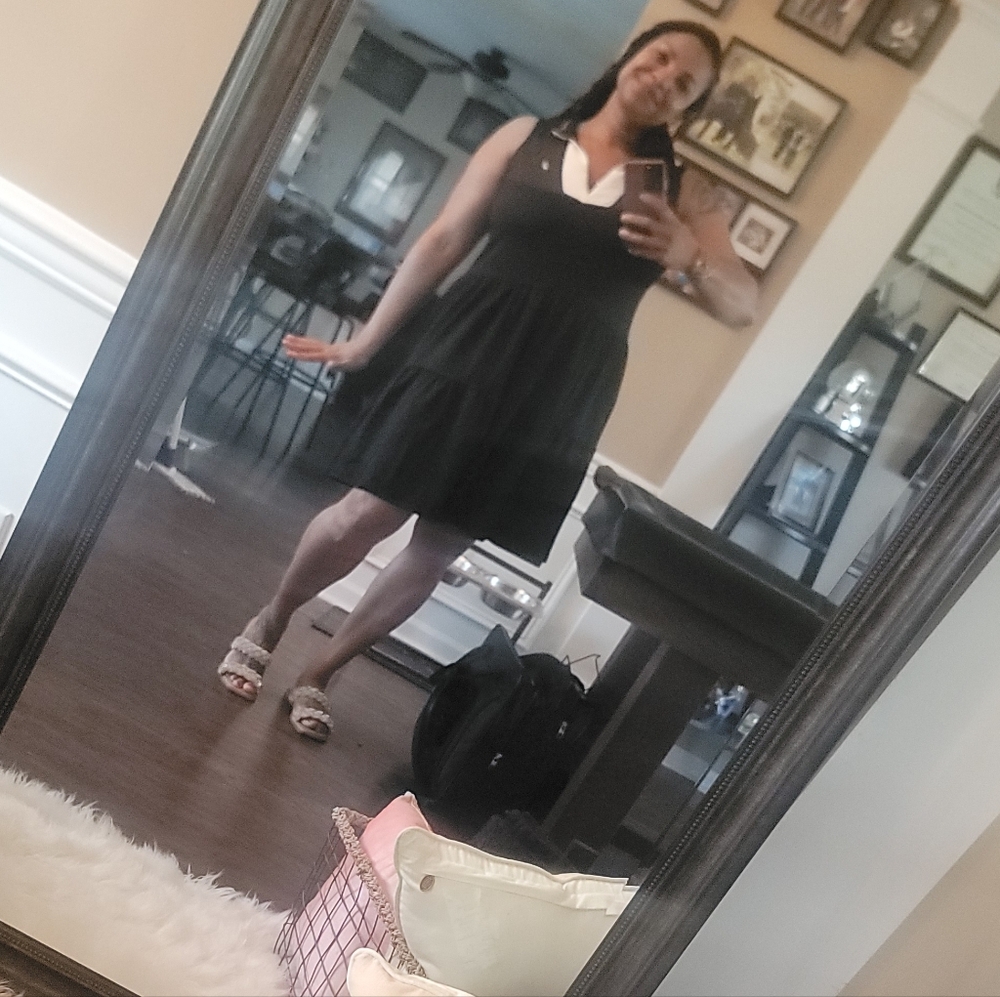 Nautica Black Dress with White V-Collar